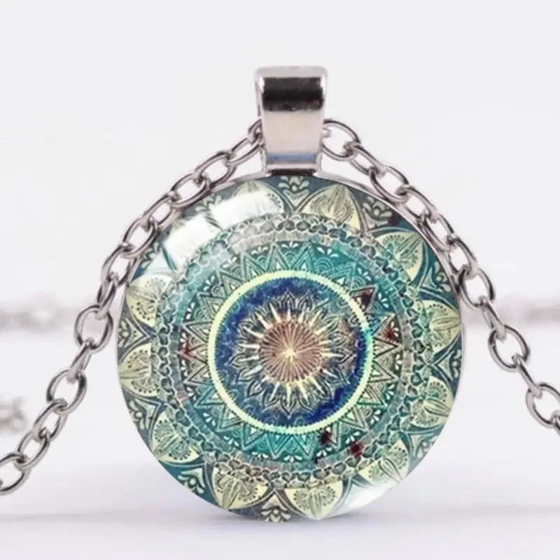 4pcs Vintage Decoration Creative Glass Pendant Women's Mandala Spend Time Gemstone Necklace&Bracelet&Earrings Jewelry Set