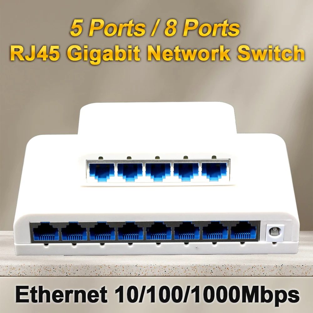 

Гигабитный Ethernet-коммутатор RJ45, быстрый переключатель, глобальный коммутатор, 10/100/1000 Мбит/с, 5/8 порта, офисный домашний гигабитный сетевой порт для ПК