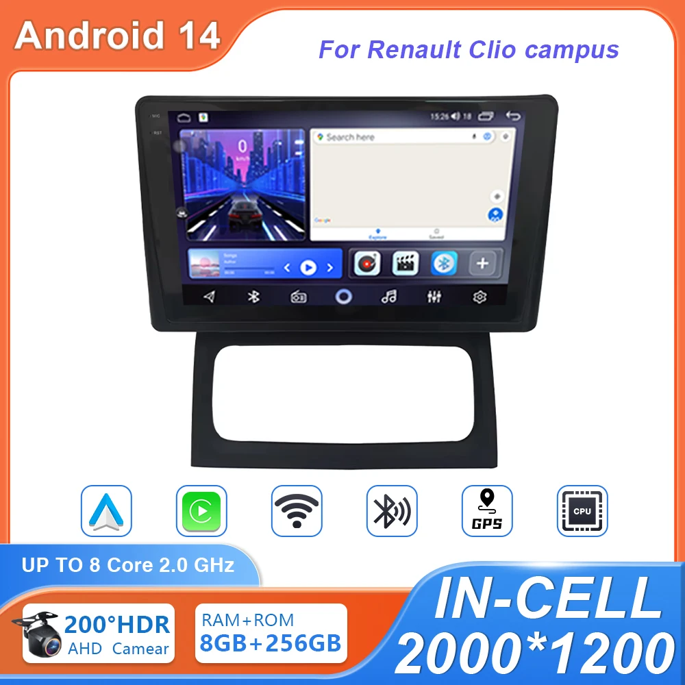 Navigation Player Auto Radio For Renault Clio campus Android 14 Car No 2din DVD 2 din Multimedia Head Unit Carplay Video Screen