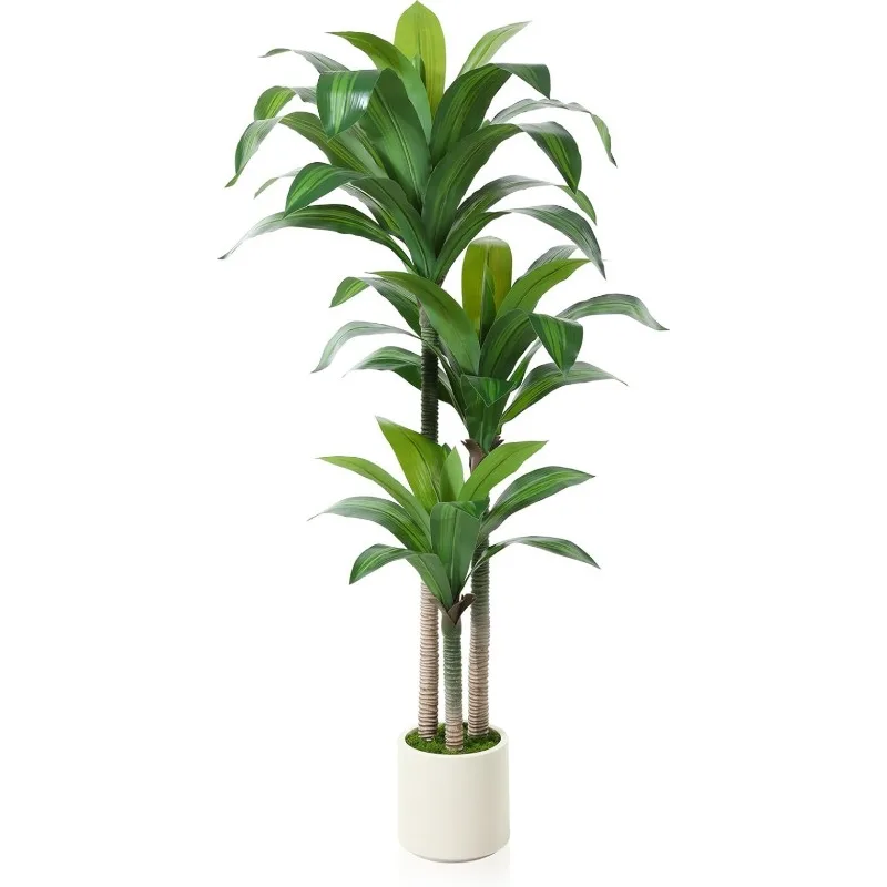 

Artificial Dracaena Tree 5ft, Tall Fake Dracaena Plants with White Planter, Faux Dragon Tree Indoor Floor Plant, 1Pcs