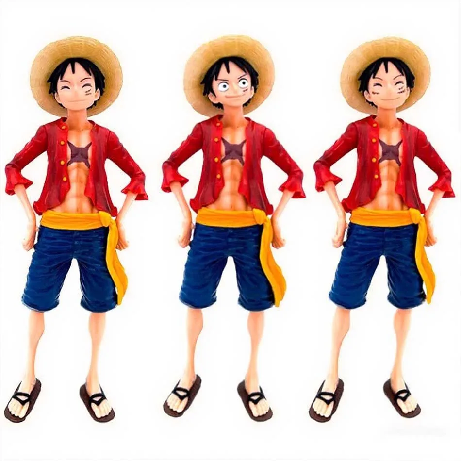 Heiße One Piece Anime-Figur: Selbstbewusster, lächelnder Luffy mit drei wechselbaren Gesichtern – Actionfigur, PVC-Modell, Spielzeugsammlung, Geschenke