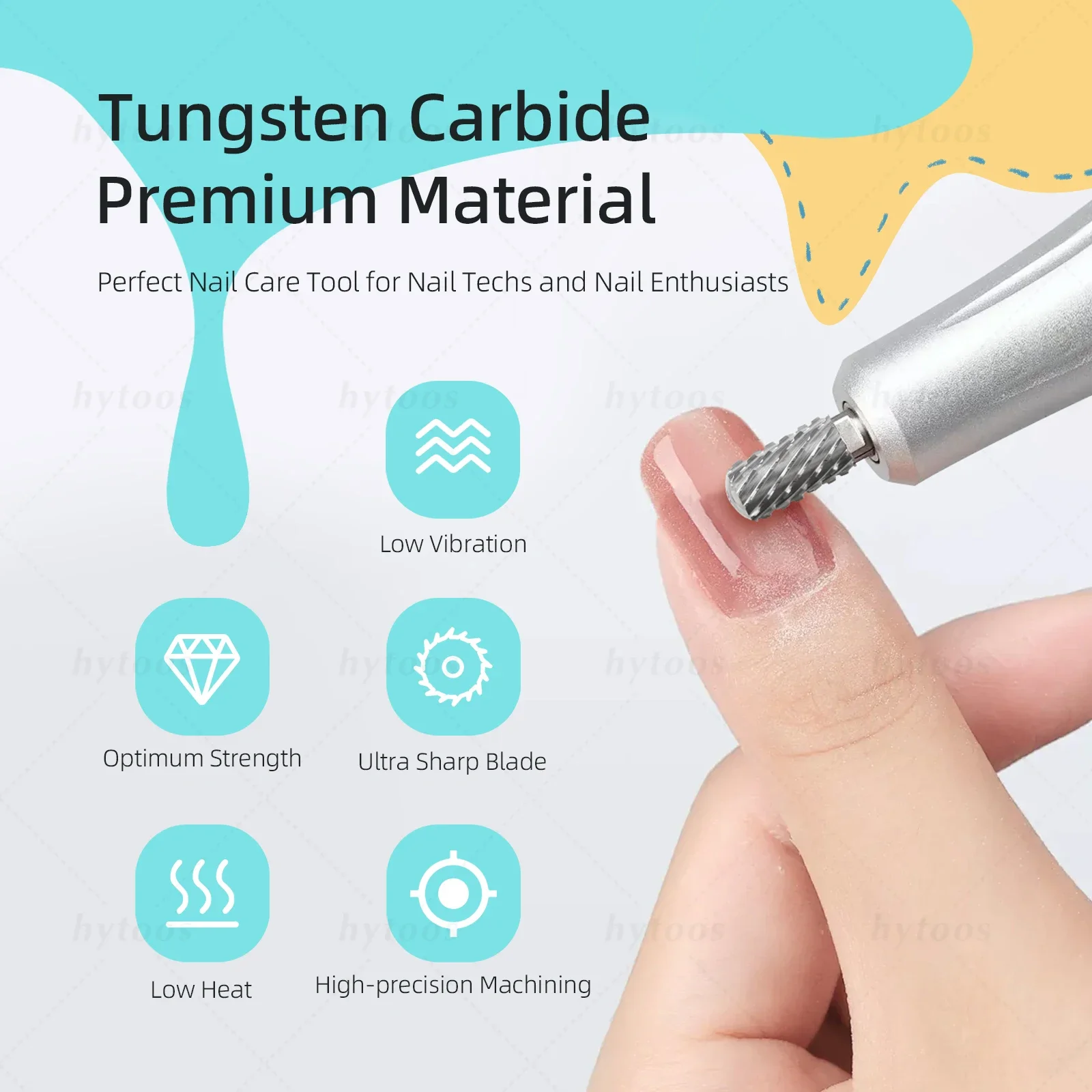 Hytoos-アクリルネイルドリル,2方向安全装置,超硬丸型,ハードゲルの除去,ドリルアクセサリー,5xc proシリーズ,6.6mm