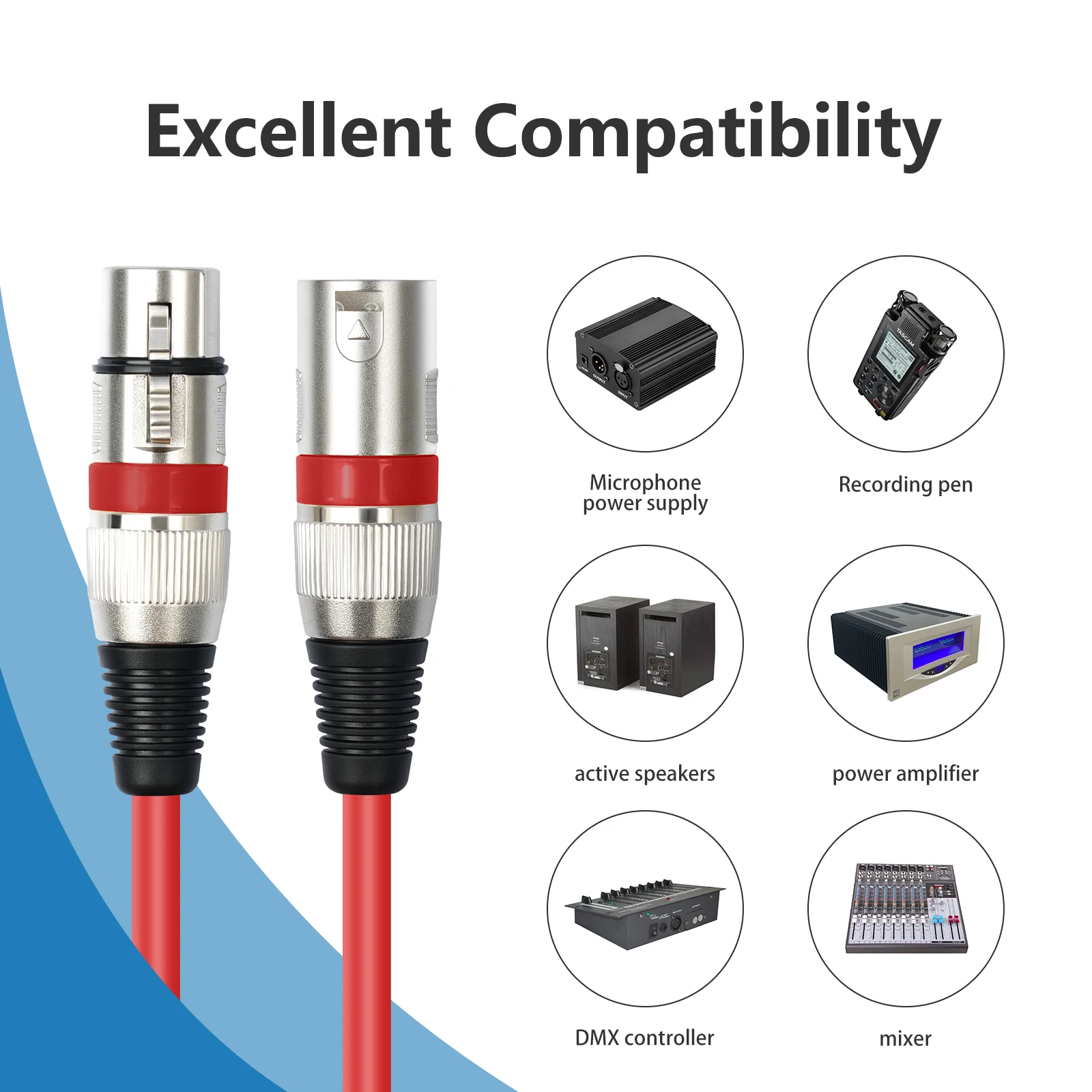 5/6/10Pcs XLR Male To Female Mic Cable Multi Colored 3 Pins Balanced XLR Microphone Cable for Mic Mixer Recording Studio Podcast