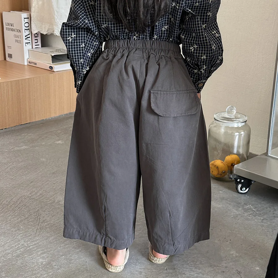 5716 Children Pants 2026 Spring and Autumn New Cotton Wide-leg Pants Simple and Loose Boys and Girls Straight Pants