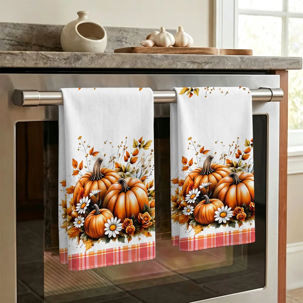 1pc/2pcs Fall Harvest Pumpkin Print Kitchen Towel-Super absorbent, reusable polyester dishcloths perfect for home decor, cooking