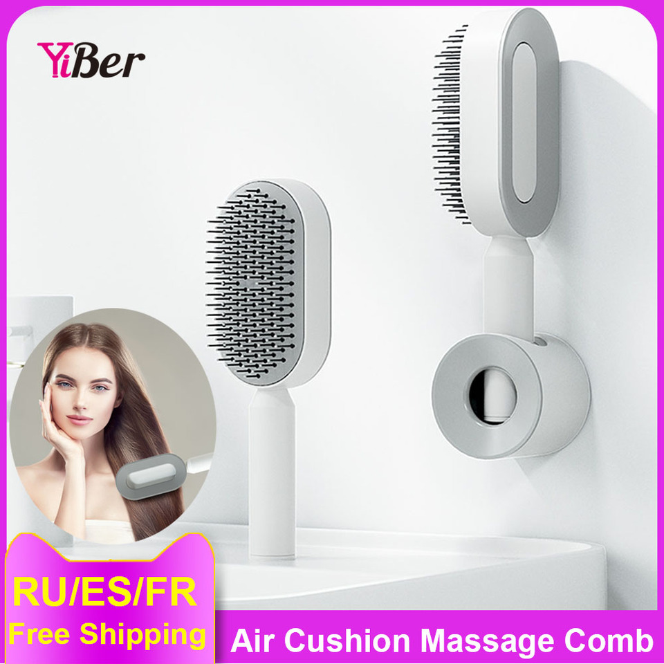 Upgraded Press-Type Self Cleaning Hair Brush Air Cushion Comb Ladies LongHair 3D Central Airbag Massage Comb Household Hairbrush 