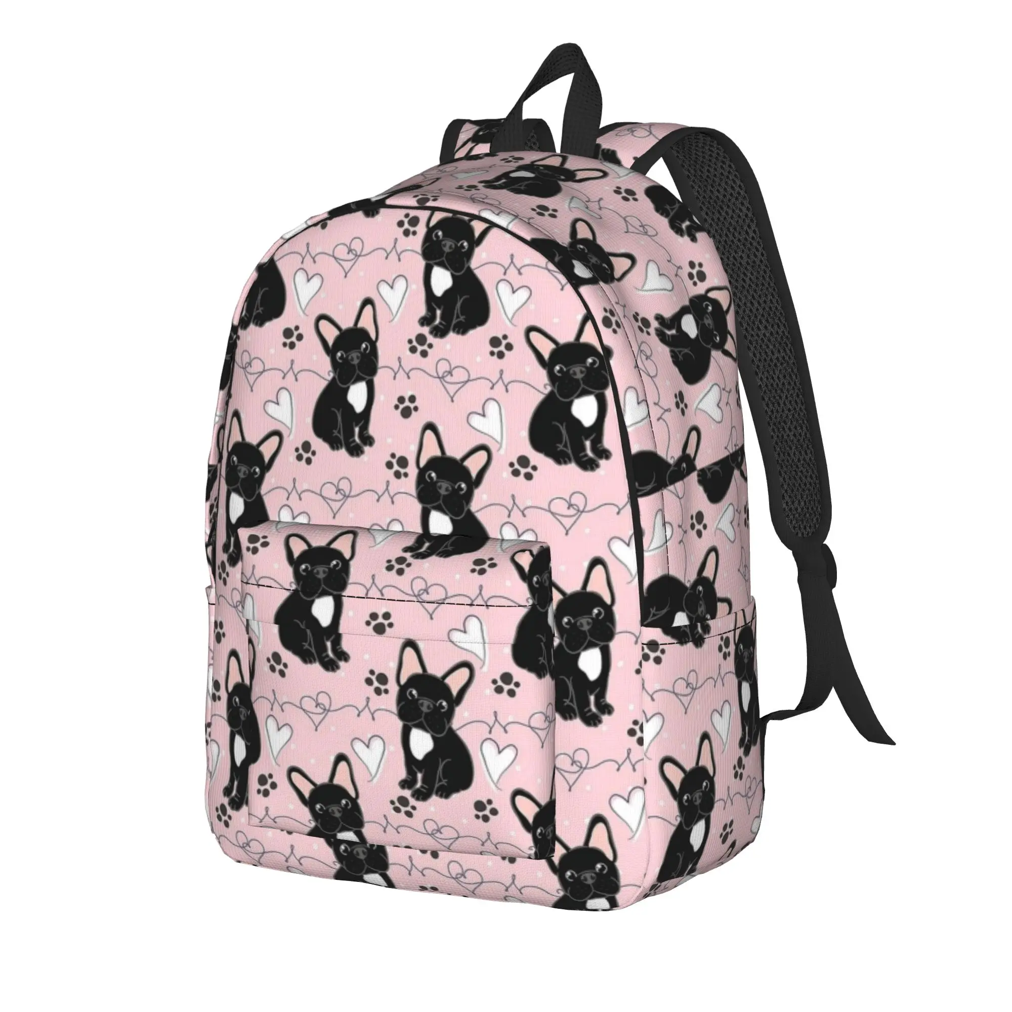 LOVE Frenchie French Bulldog Black and White Backpack Trekking Backpacks Women High Quality Breathable High School Bags Rucksack