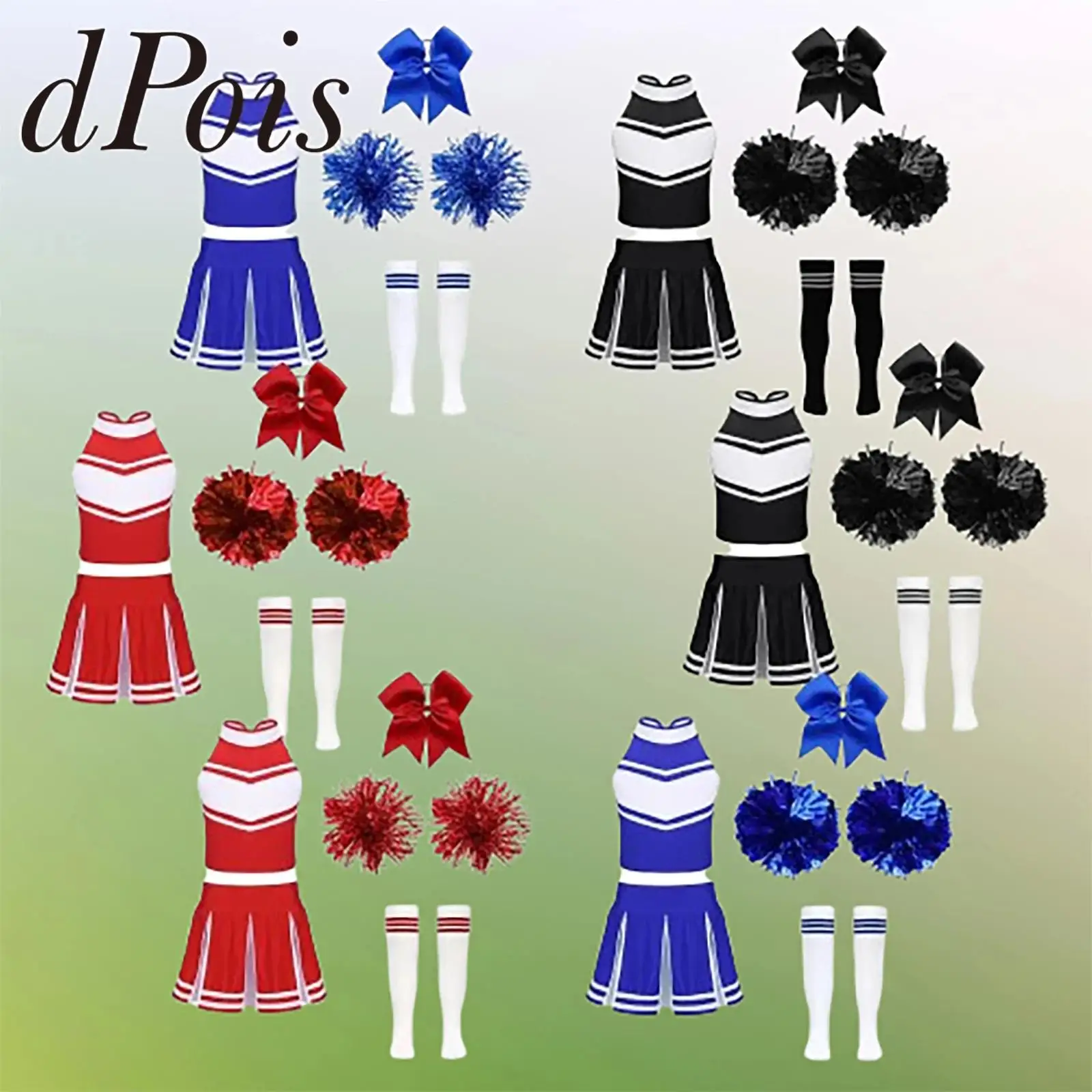 Children Cheer Dance Outfits Cheerleading Costume Cheering Team Clothes Hand Flowers Socks Game Sports Set Cheerleader Uniforms
