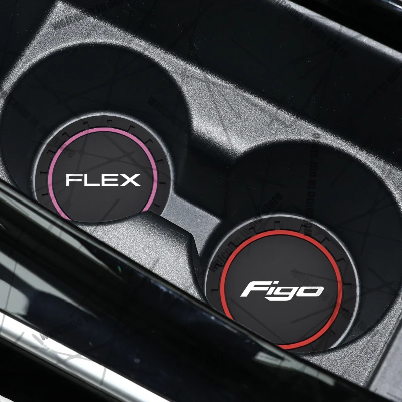 Fotografia 3: 2 pçs/1 conjunto para ford fig flex emblema ecoboost st porta-copos de carro à prova dwaterproof água antiderrapante tapete de borracha copo de água slot decorar acessórios
