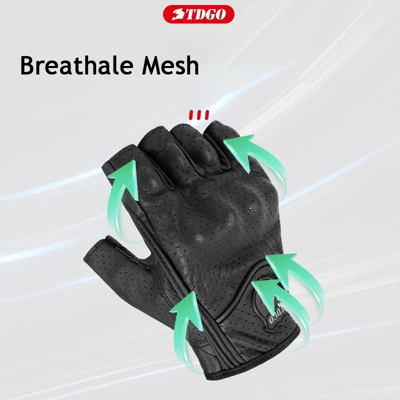 

Summer Hot Weather Driving Rider Gloves for Men: Touchscreen Fingerless Goat Leather - Anti-Slip Palm & Adjustable Wrist Comfort