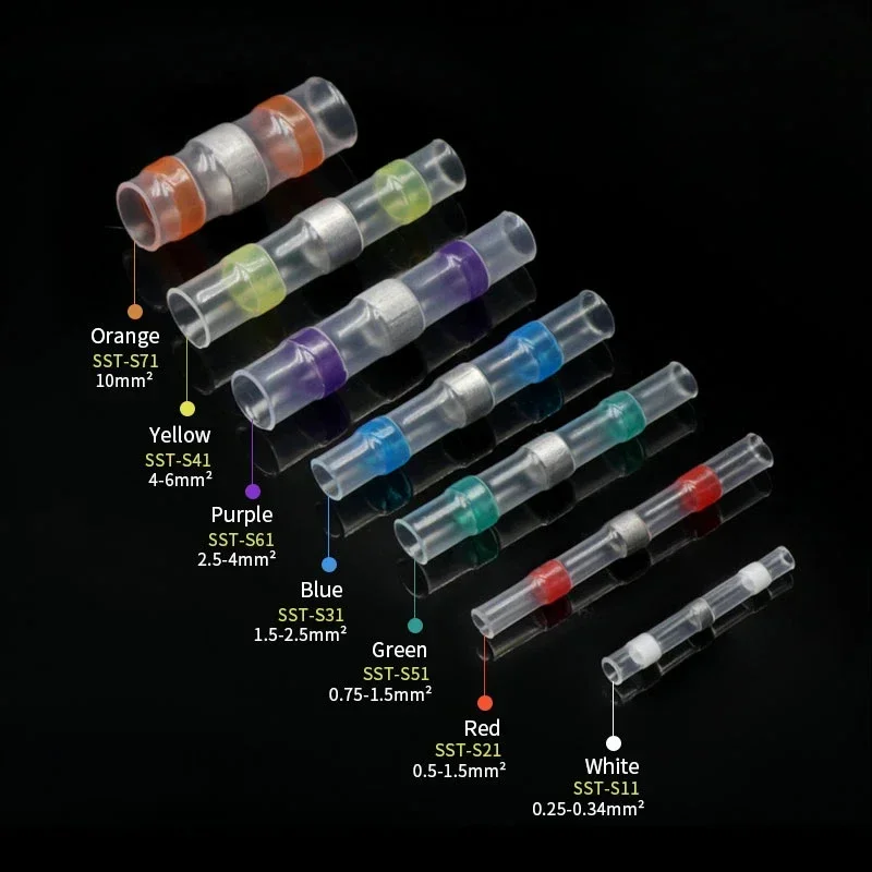 고품질 솔더 도장 와이어 커넥터, 열 수축 절연 방수 전선 단자, 버트 스플라이스 3:1, 50 ~ 1000 개
