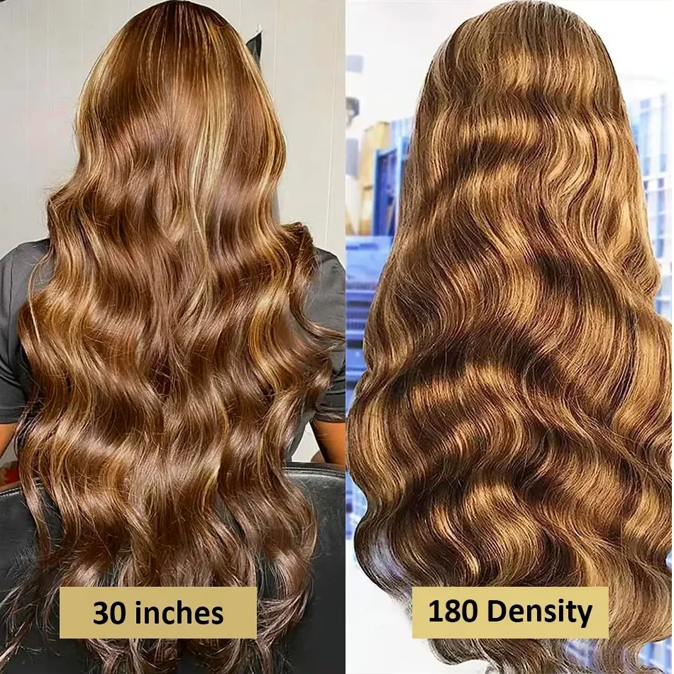 30 40 Inch 250 Density 4/27 Highlight Ombre Blonde Body Wave 13x4 Lace Front Wig Brown Color 13x6 HD Lace Frontal Human Hair Wig