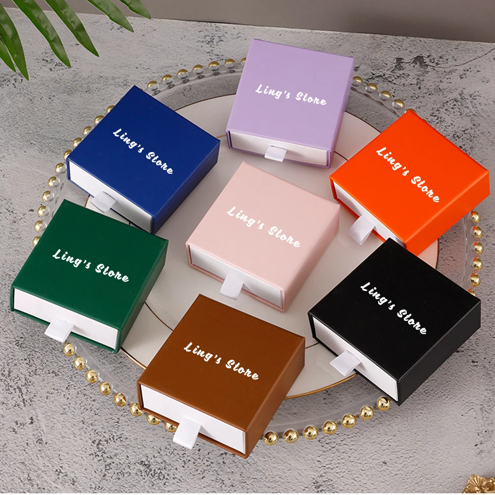 

24/50/100Pcs Custom Logo Jewelry Drawer Box With White Sponge For Rings Earrings Bracelet Pendant Necklace Studs Gift Packaging