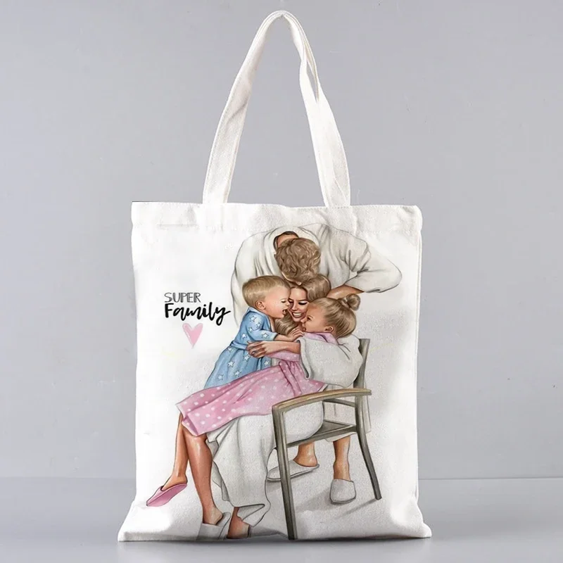 Borse Casual da donna pieghevoli per mamma e bambino borsa per la spesa riutilizzabile Eco Cute Cartoon Super Mama Print Tote Bag borse a tracolla da viaggio