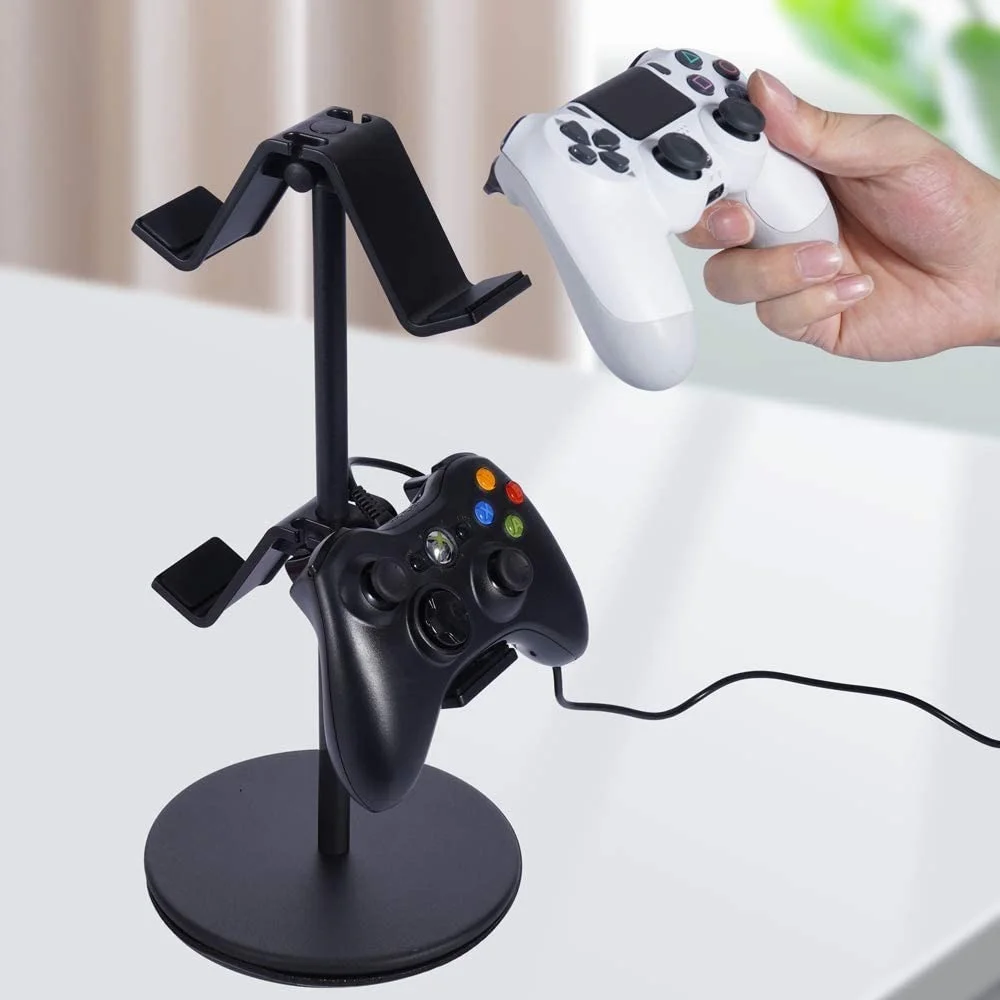 2 Layer Game Controller Stand Game Accessory Storage Rack with Multiple Adjustable Height and Direction Earphone Holder Black