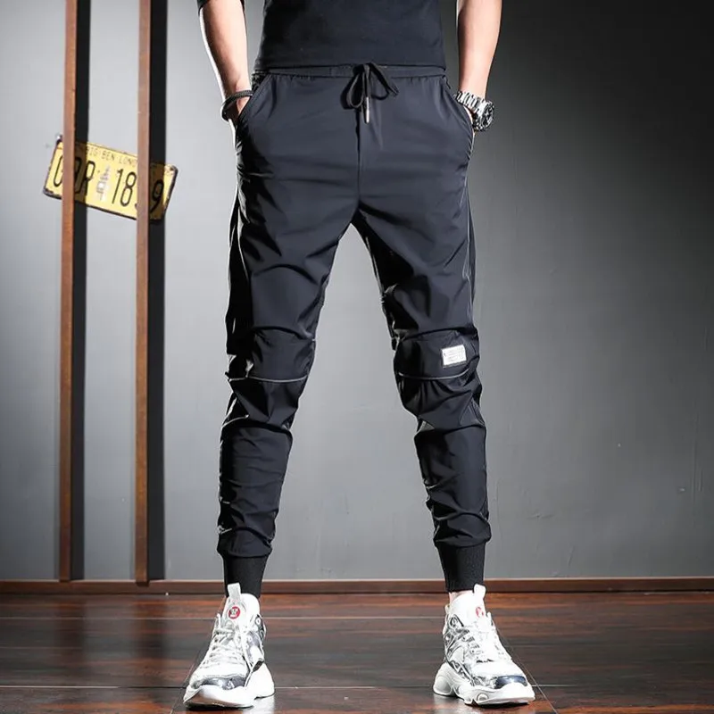 

Harajuku Men's Elastic Waist Casual Pants Spring Summer Sports Trousers Tapered Leg Stretch Ideal Daily Wearing Exercise Pants