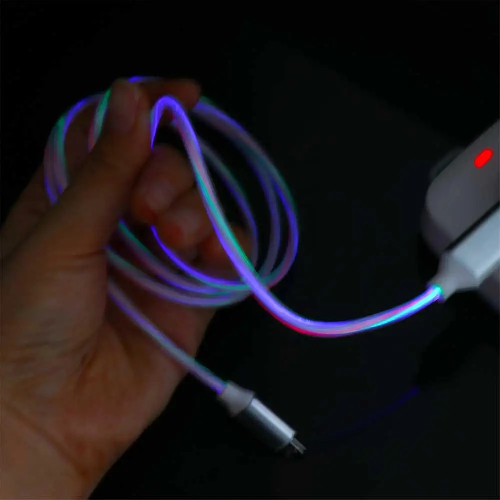 1Pc Metal Glowing Streamer Cable Is Suitable for Apple Android USB Type C Mobile Phone Fast Charging Luminous Charger Adapter