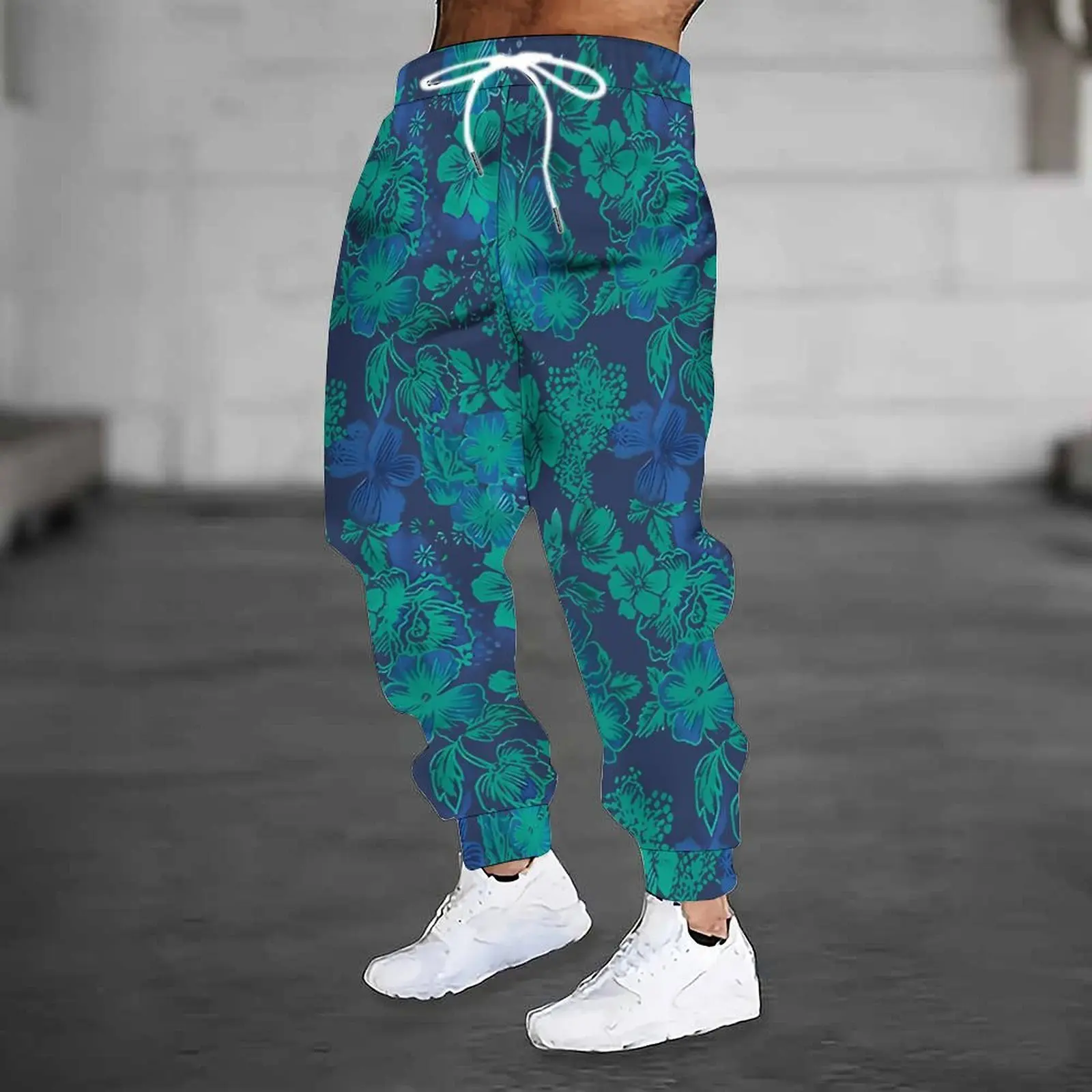 Fashion Men 3D Print Joggers Black Base Cyan Paisley Graphic Drawstring Waist Loose Hip Hop Casual Sport Long Trousers Oversize