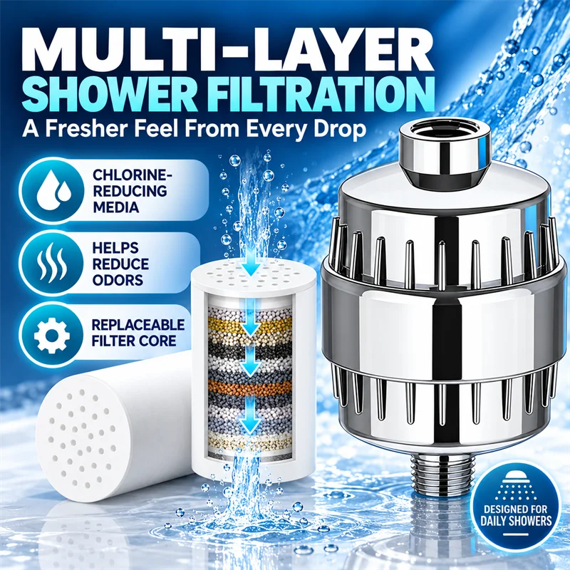 15-20 Stage Shower Filter Element Household Water Purifier Cartridge Remove Residual Chlorine Bath Skin Care Replacement Filter