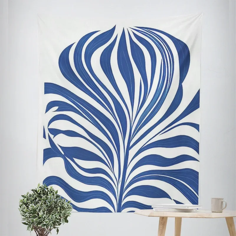 Modern Blue Leaf Tapestry - Abstract Wall Hanging with Bold Pattern, Perfect for Home Decor, Stylish and Unique Design