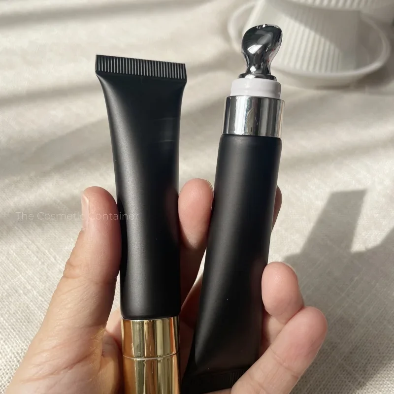 

10Pcs 15ml Zinc Alloy Golden Silvery Massage Black Frosted Tube Cold Touch Lip Glaze Lip Oil Eye Cream Packaging Container