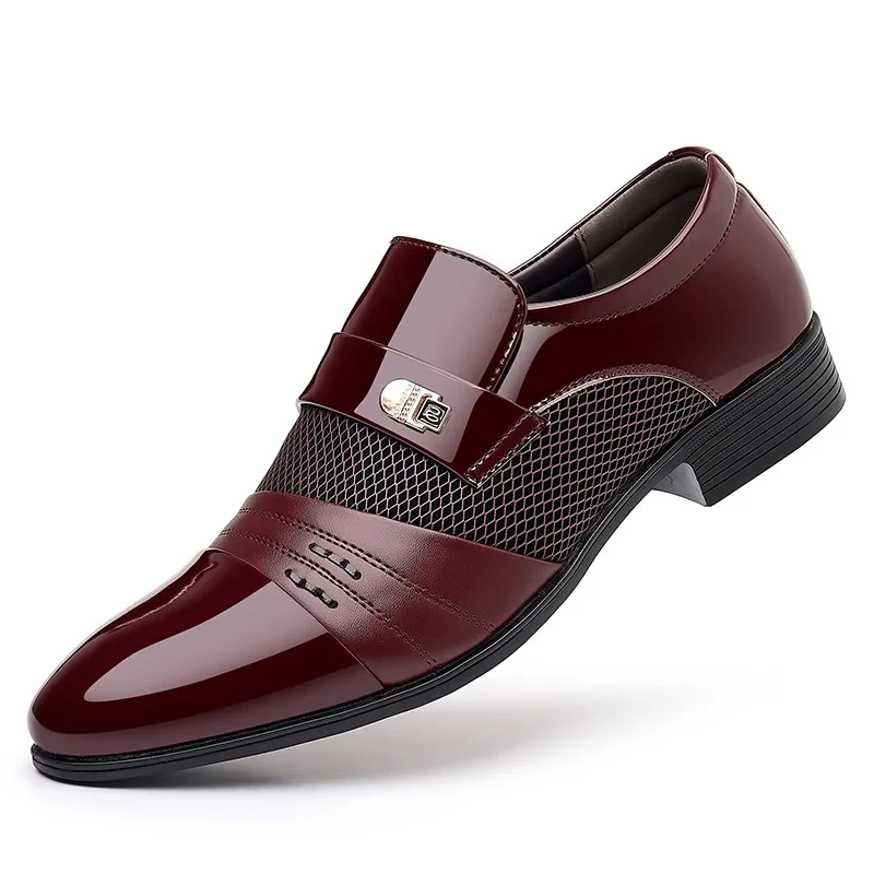 Classic Business Dress Men Shoes Formal Slip On Dress Shoes Mens Oxfords Footwear Elegent Leather Shoes For Men Loafers Wine Red