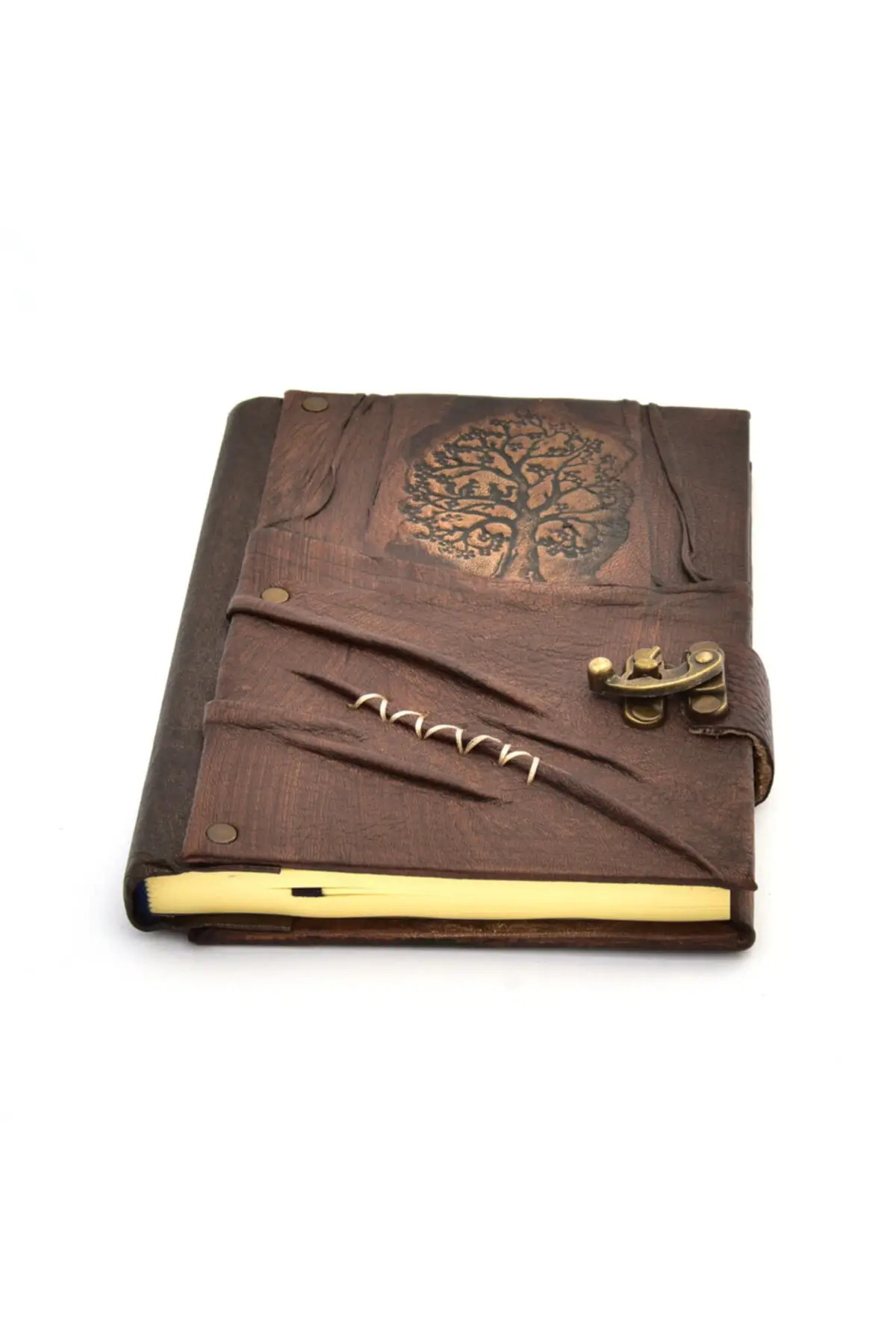 Uras Genuine Leather Tumbled Handmade Gift Moment Organizer Diary Notebook Life Tree Brown Sketchbook Handmade Book