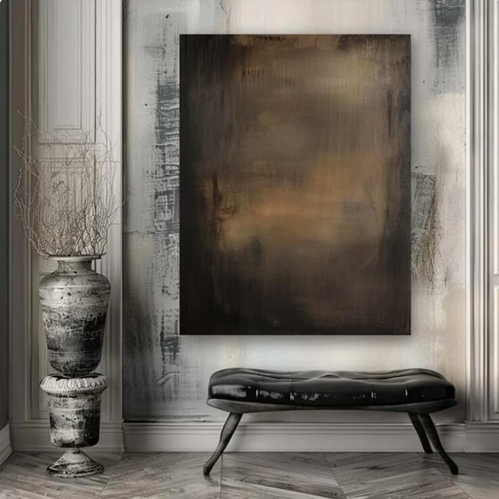 

Brown Wabi-Sabi Wall Art - Black Brown Abstract Painting Medieval Theme Minimalist Dark Brown Wall Decor for Home Or Office