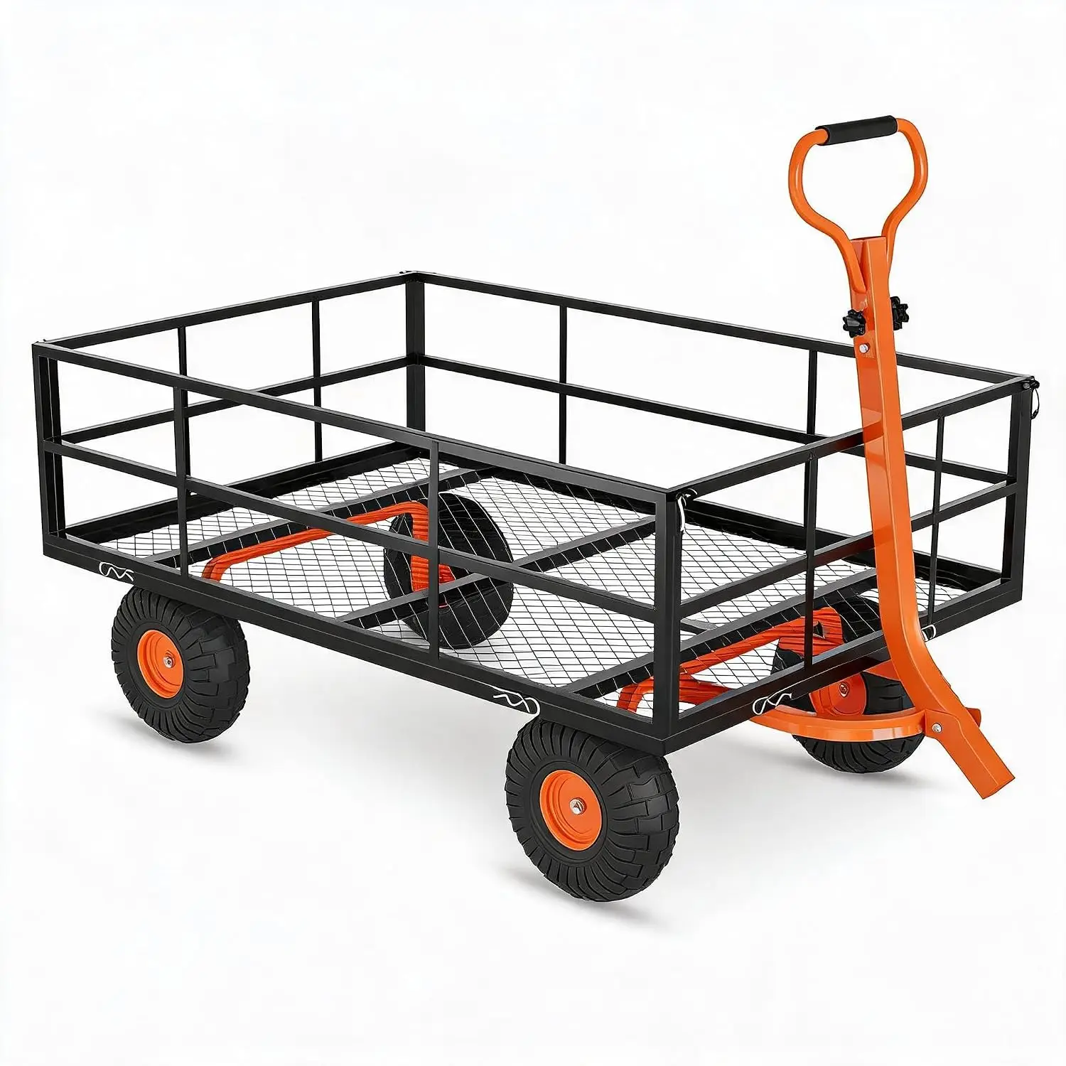 Steel Garden Cart on Wheels, 1200 Lbs Heavy Duty Yard Utility Wagon with Removable Mesh Sides, All Terrain, Customized