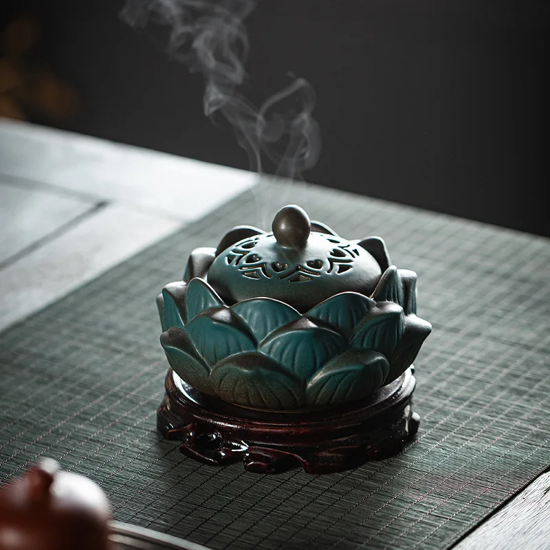 Ceramic lotus incense burner creative retro ornament zen aromatherapy burner mosquito repellent