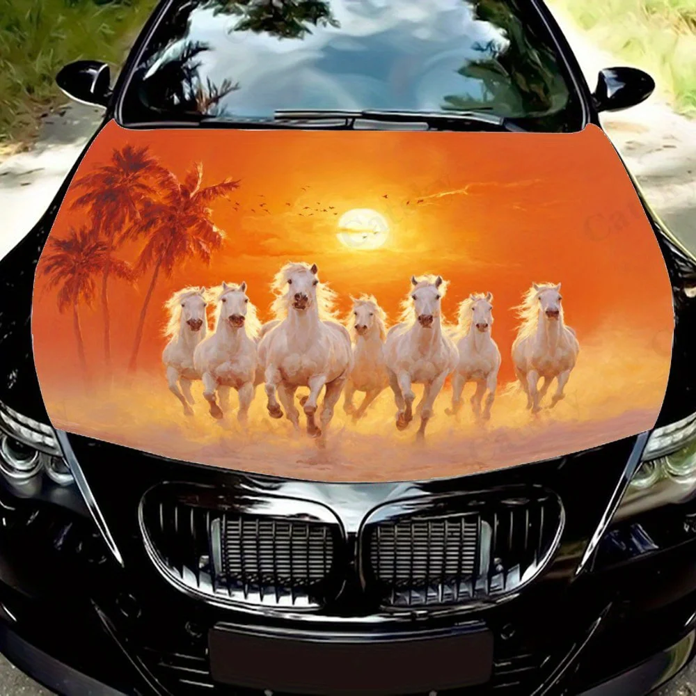 Seven Lucky Horses Car Hood Sticker Packaging Vinyl Film Engine Hood Sticker Car Hood Protective Film Car Parts Accessories Amaz