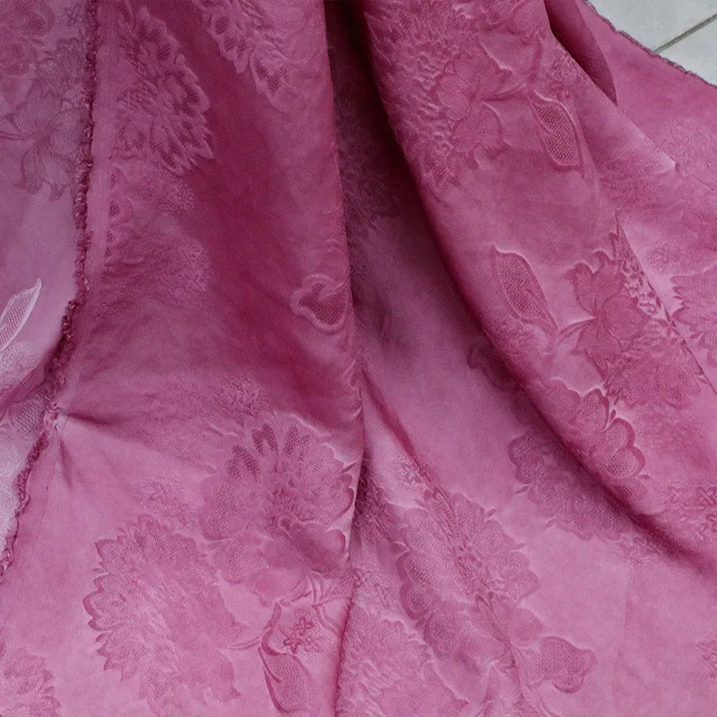 Dirty rose pink pattern Sambo satin jacquard fabric and cold dyed designer