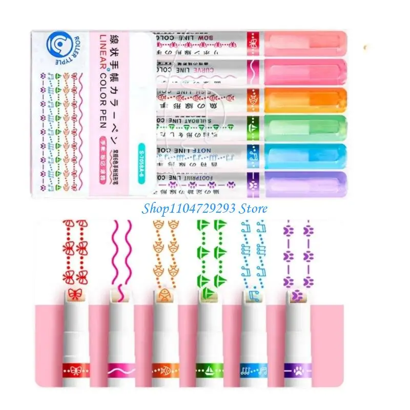 Y2GD 6 قطعة علامات رسم خط منحني تشكيلة ألوان نابضة بالحياة اللوازم المكتبية المدرسية لمجلات السفر الكتابة الإبداعية #3