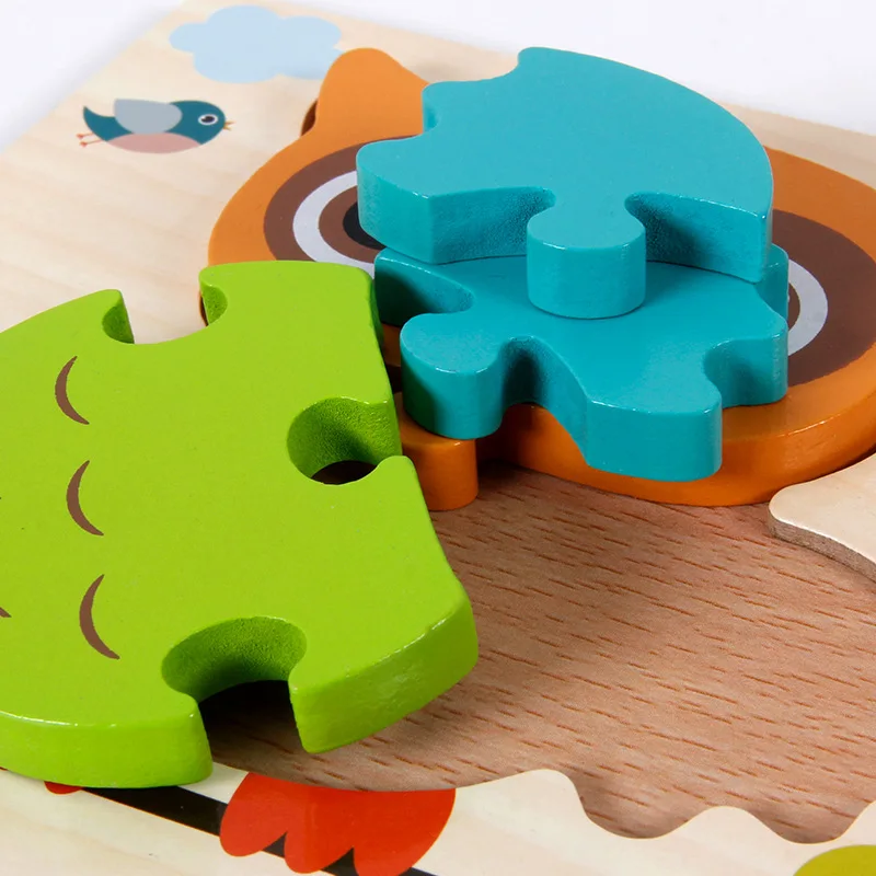 Wooden 3d Buckle Puzzle Kindergarten Children's Early Education Animal Shape Matching Puzzle Wooden Montessori Toys