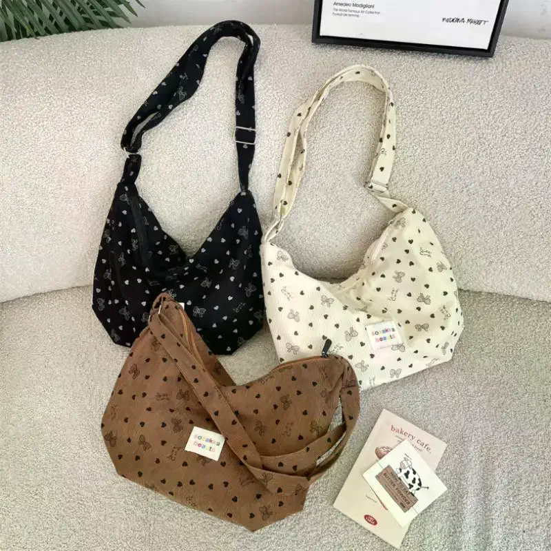 

INS Style Bow Decoration Canvas Crossbody Bag Spring Casual Shoulder Bag Portable Fashion Handbag for Women Daily Use