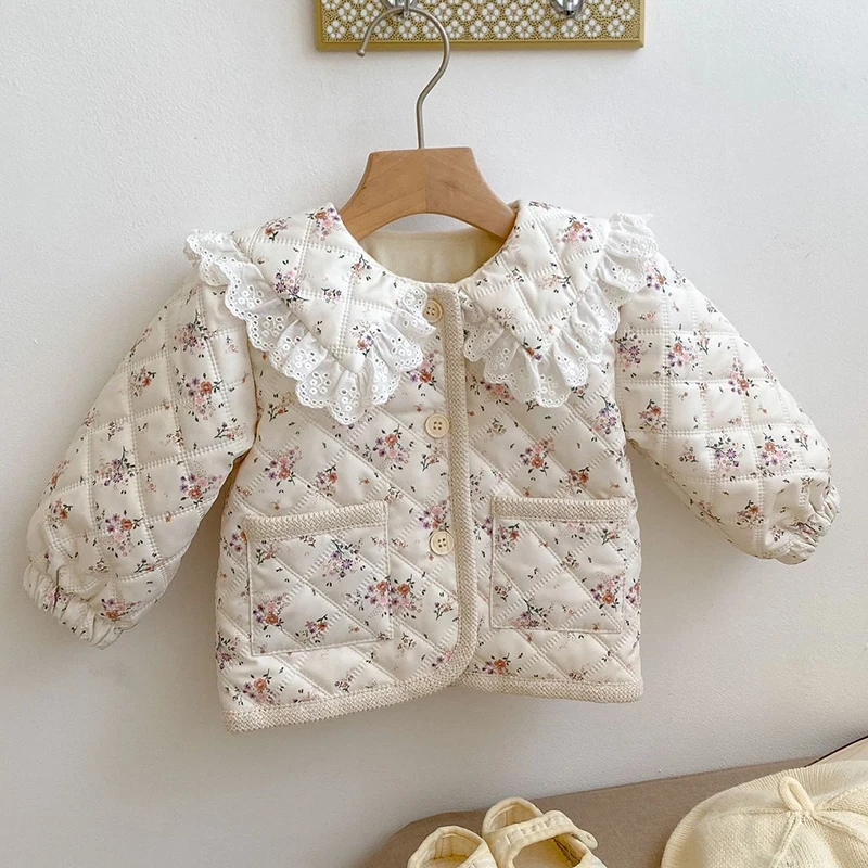 Winter Kids Baby Girls Long Sleeve Thickening Printing Warm Cotton-padded Clothes Infant Baby Girls Children Clothes Coat