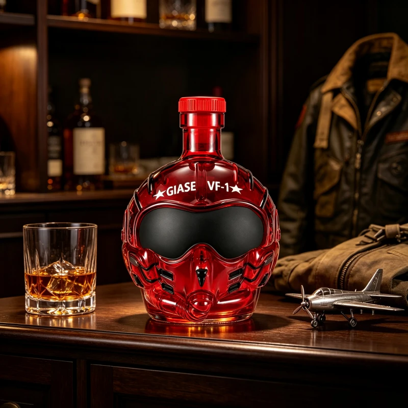 Creative Pilot Helmet Shape Whiskey Decanter Glass Liquor Bottle, Novelty Spirit Container for Bourbon Scotch Vodka Home Bar