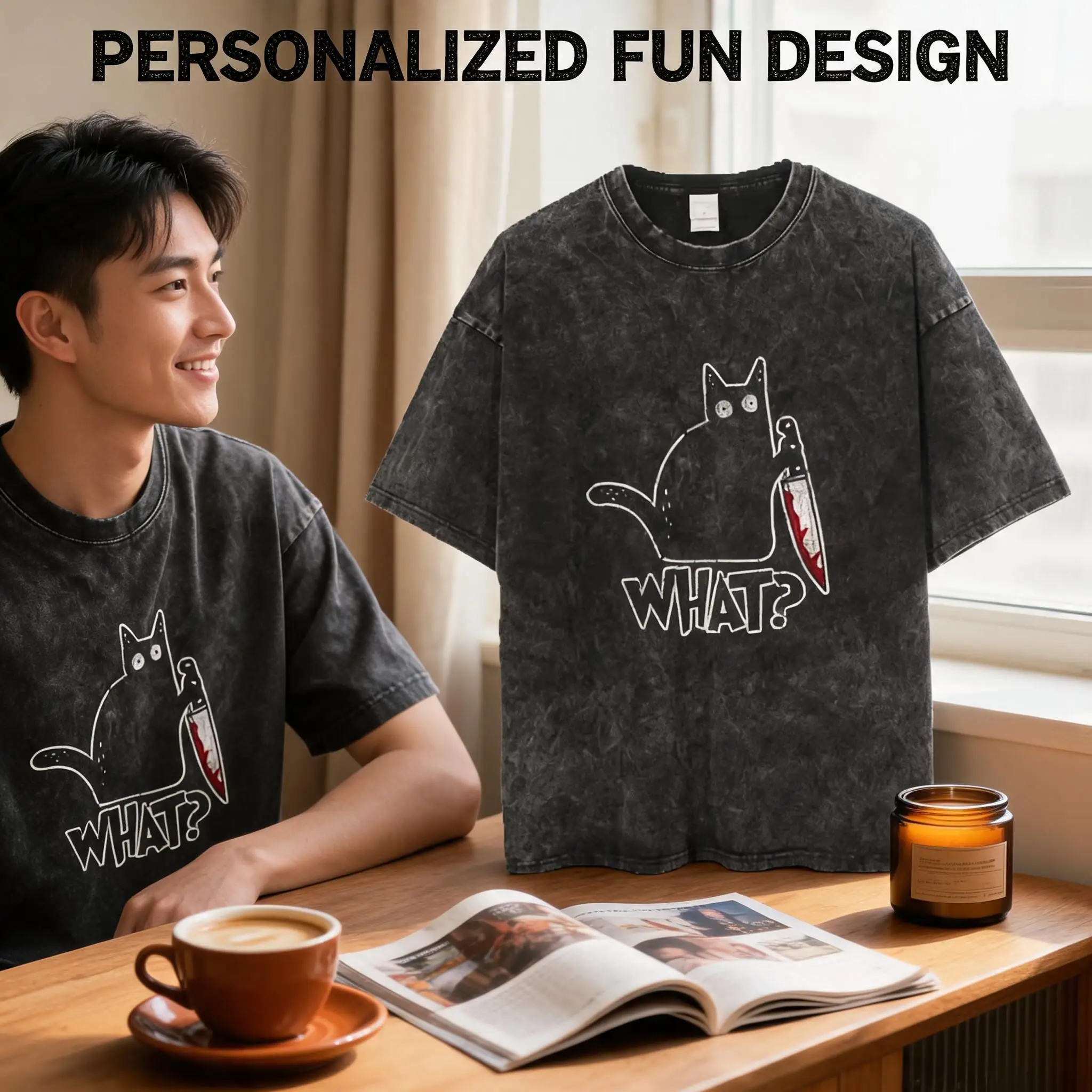 Cat Printed Cotton Acid Washed Exclusive Graphic Unisex T Shirt Cool Streetwear Men Tshirts Big Size Tee for Men 6 Se5f83b65c4bd4e01bd078f53ce0a014dV