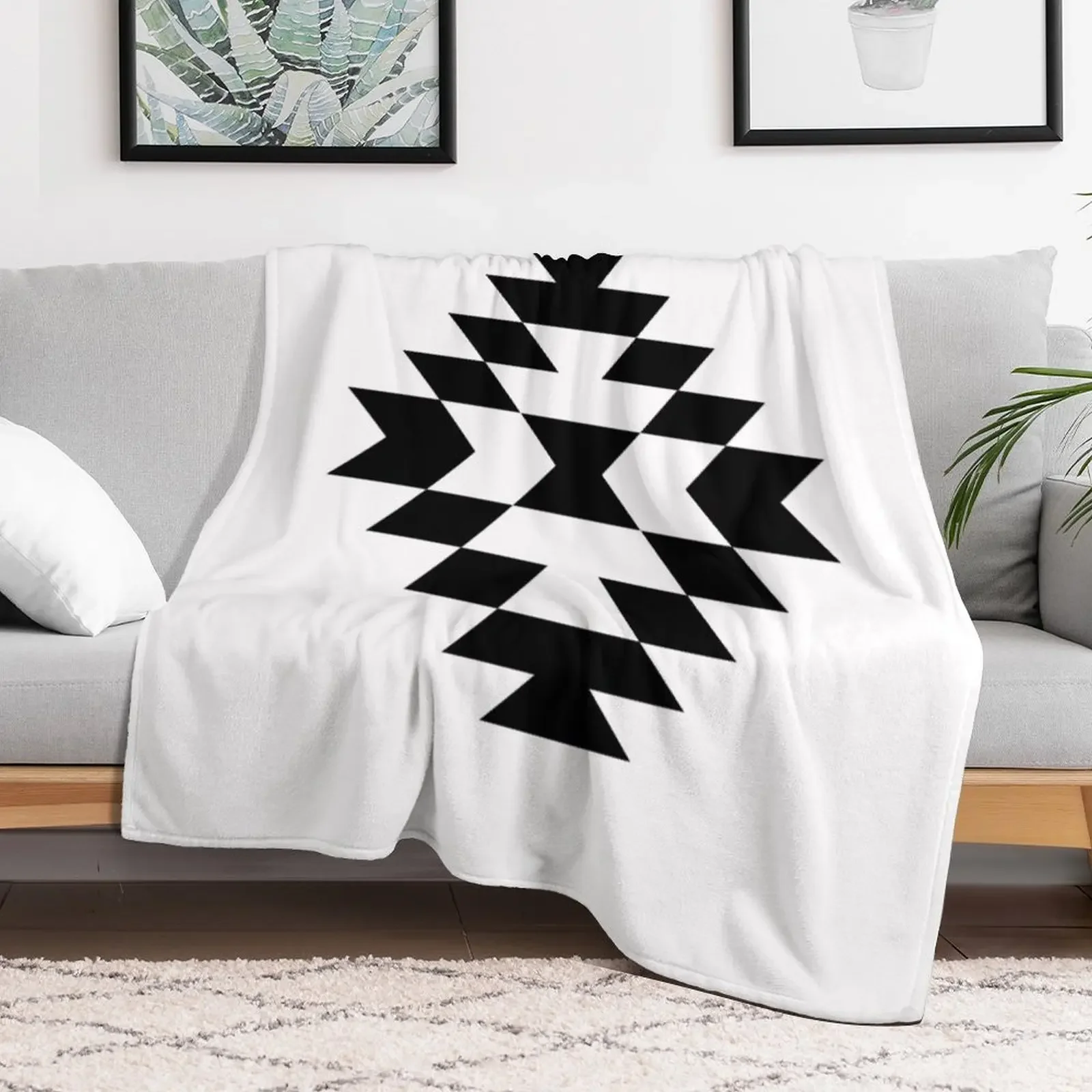 Aztec Stylized Symbol Black and White Throw Blanket Moving Cute Softest Blankets