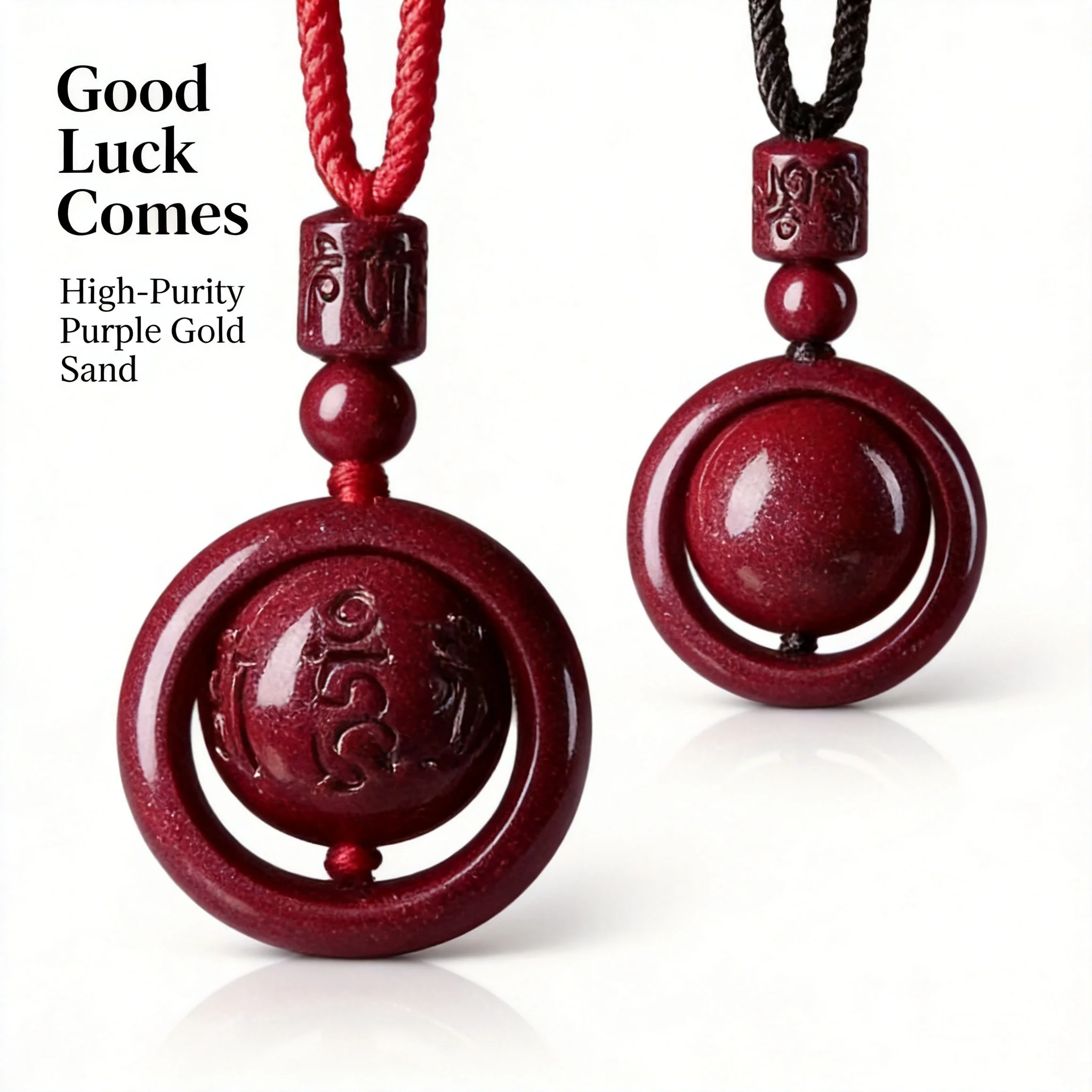 Chinese Style Lucky Rotatable Purple Cinnabar Pendant Necklace Six True Words Pattern Good Luck Blessing Wealth Attracting Unise