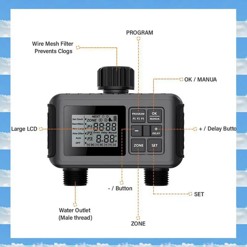 

A11I 1 PCS Digital Automatic Irrigation Watering Timer Plastic Black For Lawn Gardening Pool EU Plug