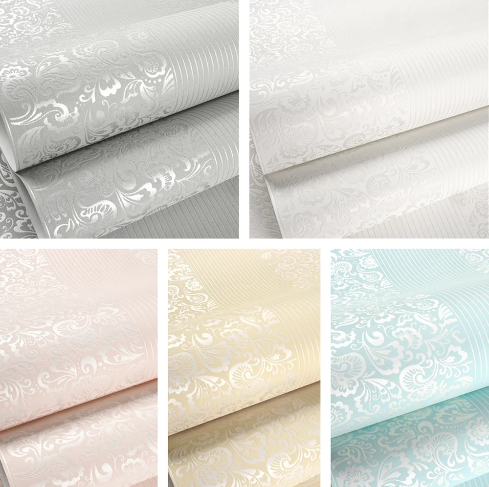 

3D Damask Wallpaper, Modern Non-Woven Silver Flower Pattern Wallpaper Home Decor Wallpaper for Living Room Bedroom TV Background