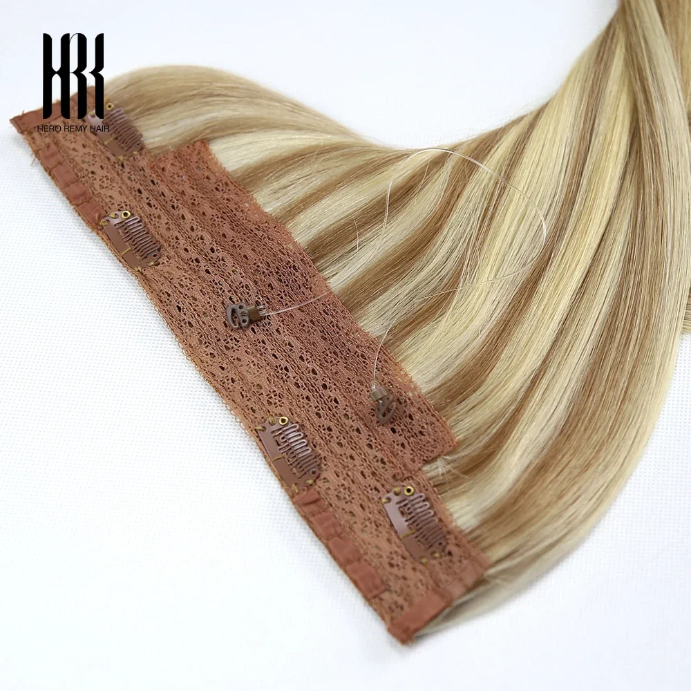 Halo Hair Extensions Hidden Wire Clip In Hair Invisible Fish Line Elastic Thread Human Hair Extensions Highlights 16-22 Inch