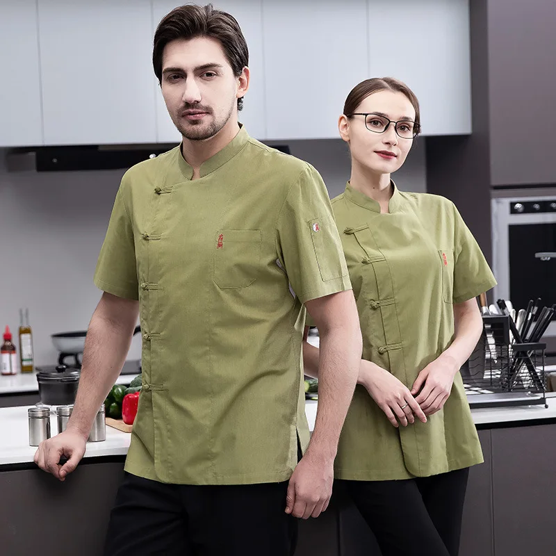 Chef Overalls Men's Short-Sleeved Thin Summer Kitchen Breathable Fashion Women's Dining Kitchen Restaurant Fashion Chef Uniform