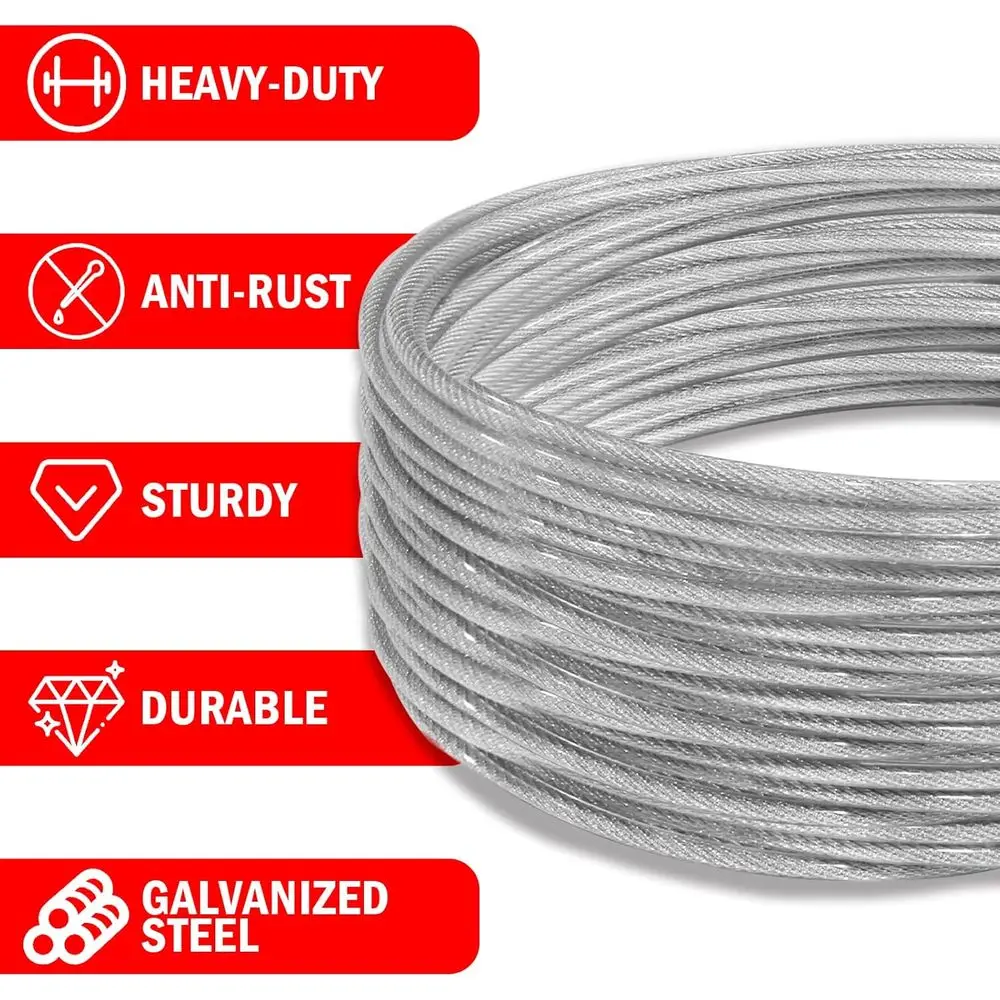 Retractable Clothesline with Heavy-Duty 3/16 PVC-Coated Steel Wire and Metal Hooks for Camping, Travel, and Backyard Use