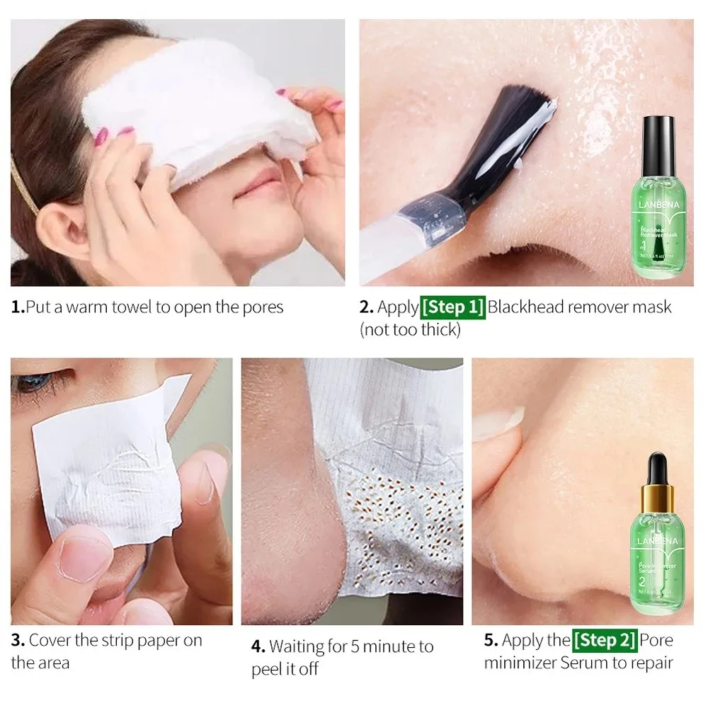 LANBENA Blackhead Remover Mask + Shrinks Pore Serum (Step 1+Step 2) Facial Acne Treatment 17ml view 4