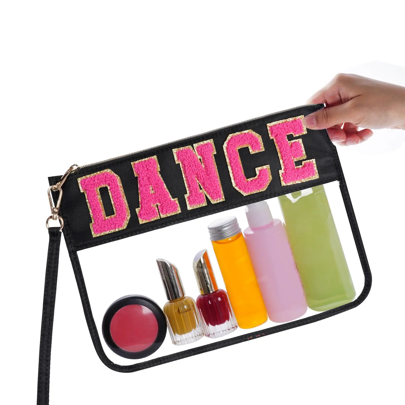 Chenille Clear Flat Pouches with Zipper, Clear Makeup letter Bag, Multi-purpose Nylon Clear Cosmetic Bags,  Gym Pouch Bag