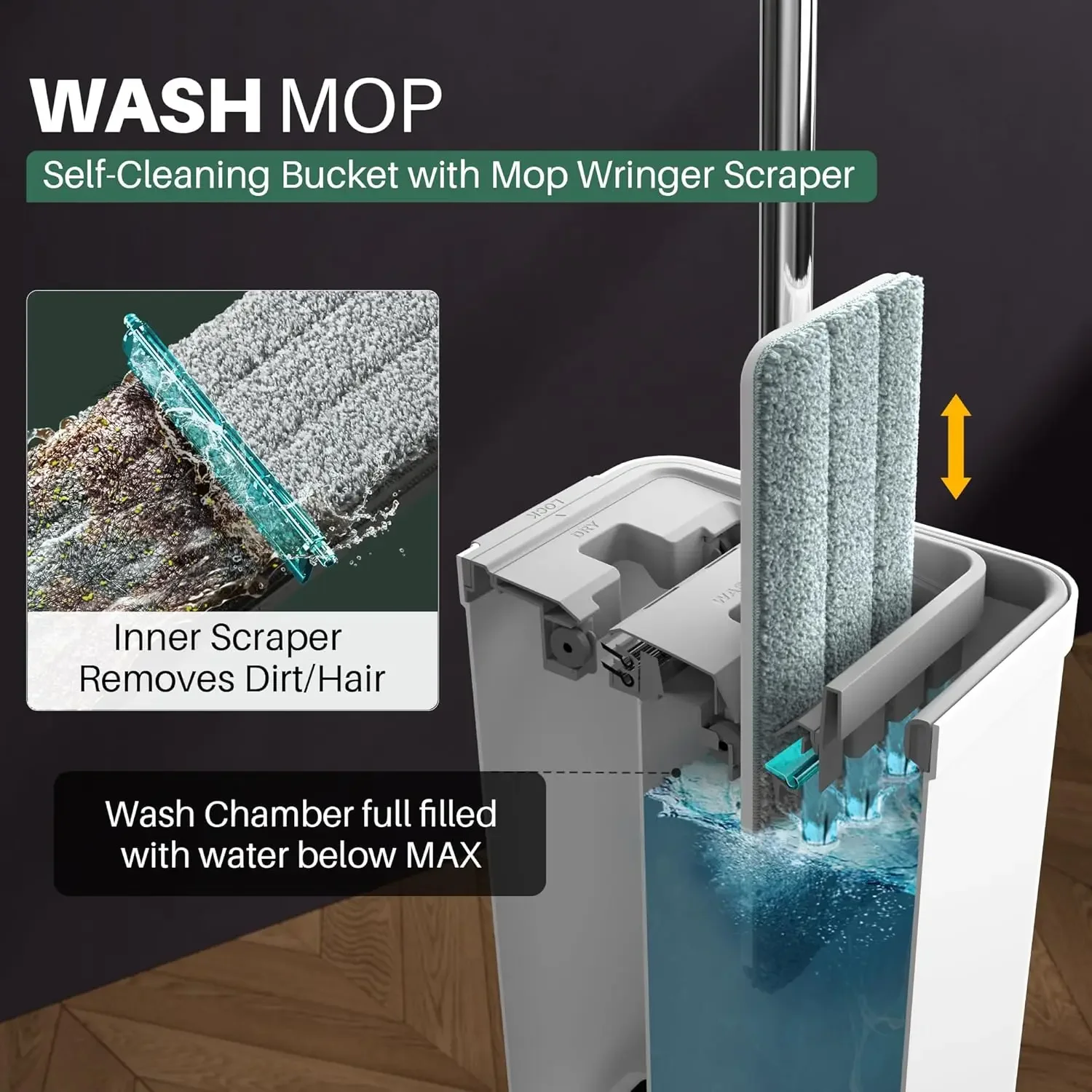 Mop & Bucket with Wringer Set for Floor Cleaning with 5 Microfiber Pads, Wet and Dry Use Household Cleaning Tools