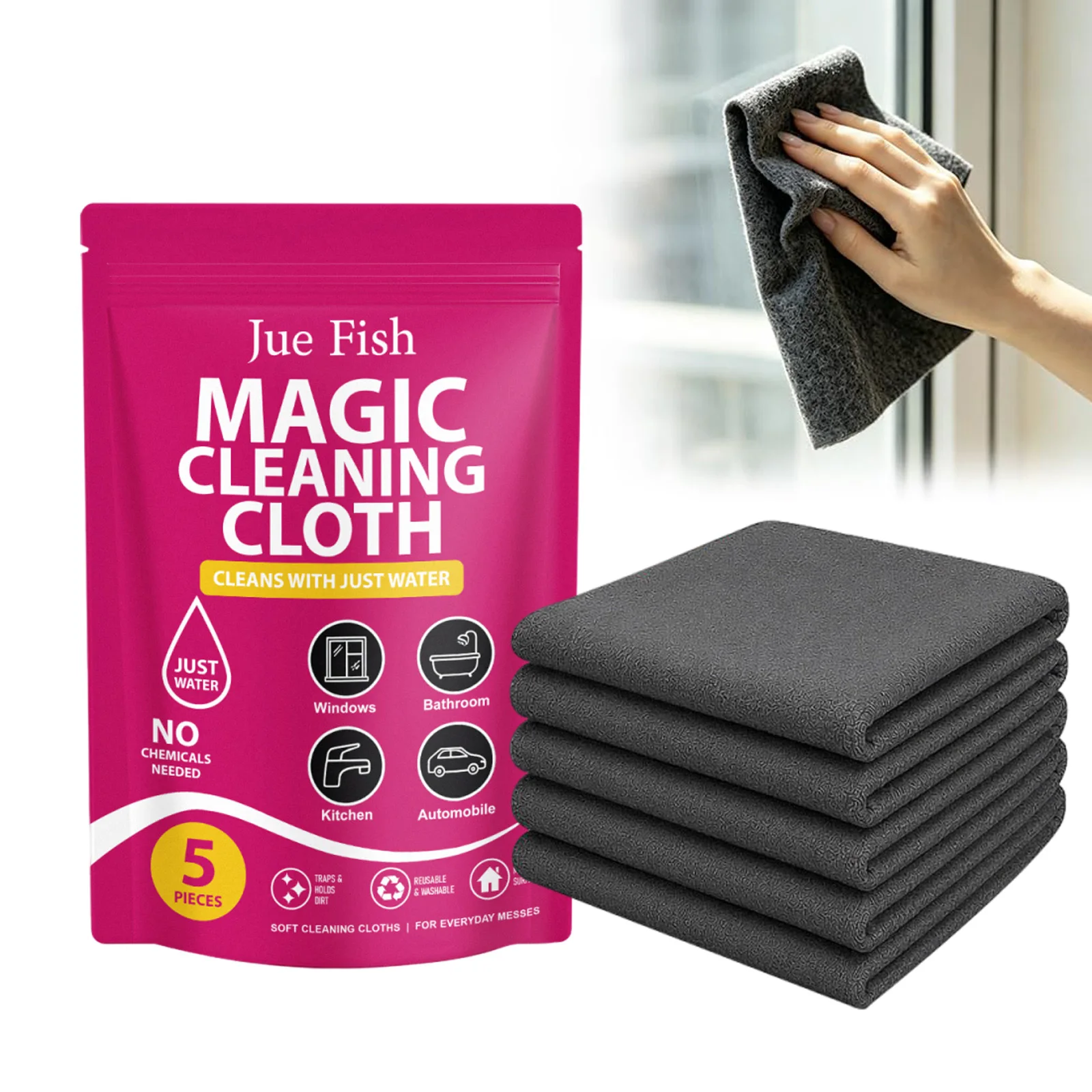 Magic Cleaning Cloth 5 Pack Lint Streak Free No Scratch for Car Paint Phone TV Screen Home Multi Surface Washable Reusable Daily