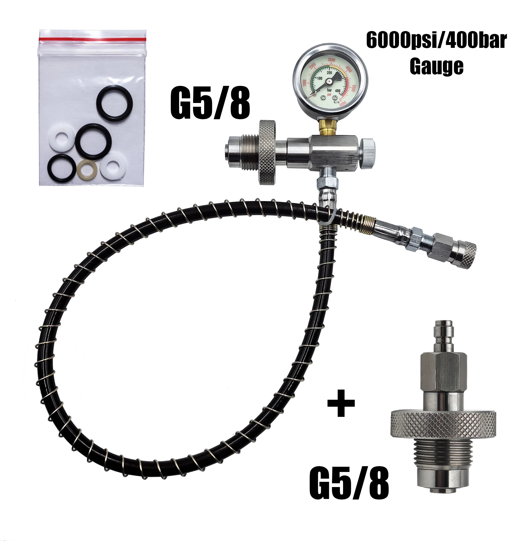 adaptador de carregamento hpa mergulho hp estacao de enchimento com g5 conector aco inoxidavel calibre din conector 6000psi 400bar 01